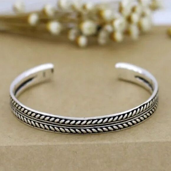 Vintage style 925 sterling silver cuff bracelet Unisex - Picture 13 of 16